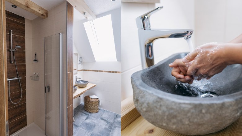 Ferienwohnung Badezimmer, © Biobauernhof Orth, Foto: Martin Erd Ferienwohnung Badezimmer, © Biobauernhof Orth, Foto: Martin Erd