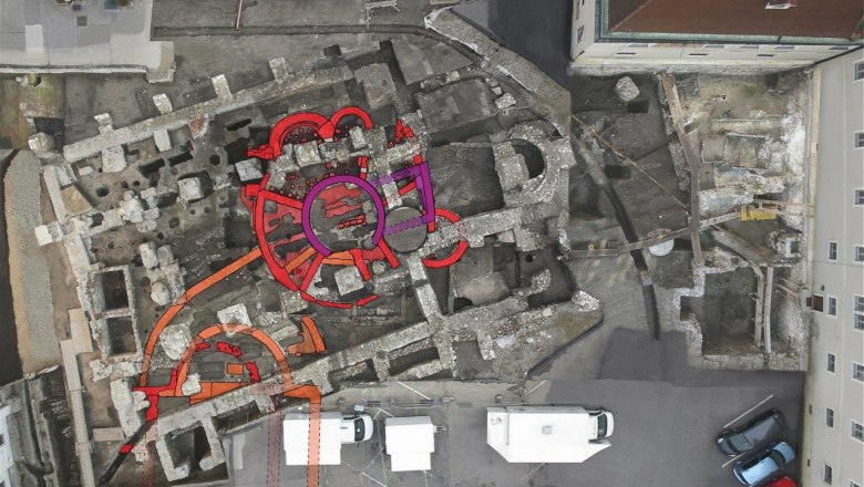 Römischer Palast mit rundem Badegebäude des 4./5. Jh. am Domplatz, © Stadtmuseum St. Pölten Römischer Palast mit rundem Badegebäude des 4./5. Jh. am Domplatz, © Stadtmuseum St. Pölten