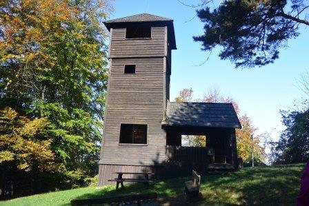 Jelinekwarte, © schwarz-koenig.at Holzturm im Wald mit blauem Himmel.