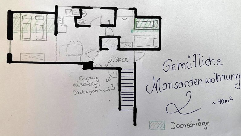 Sketch floor plan Cozy attic apartment, © Grasberger Sketch floor plan Cozy attic apartment, © Grasberger
