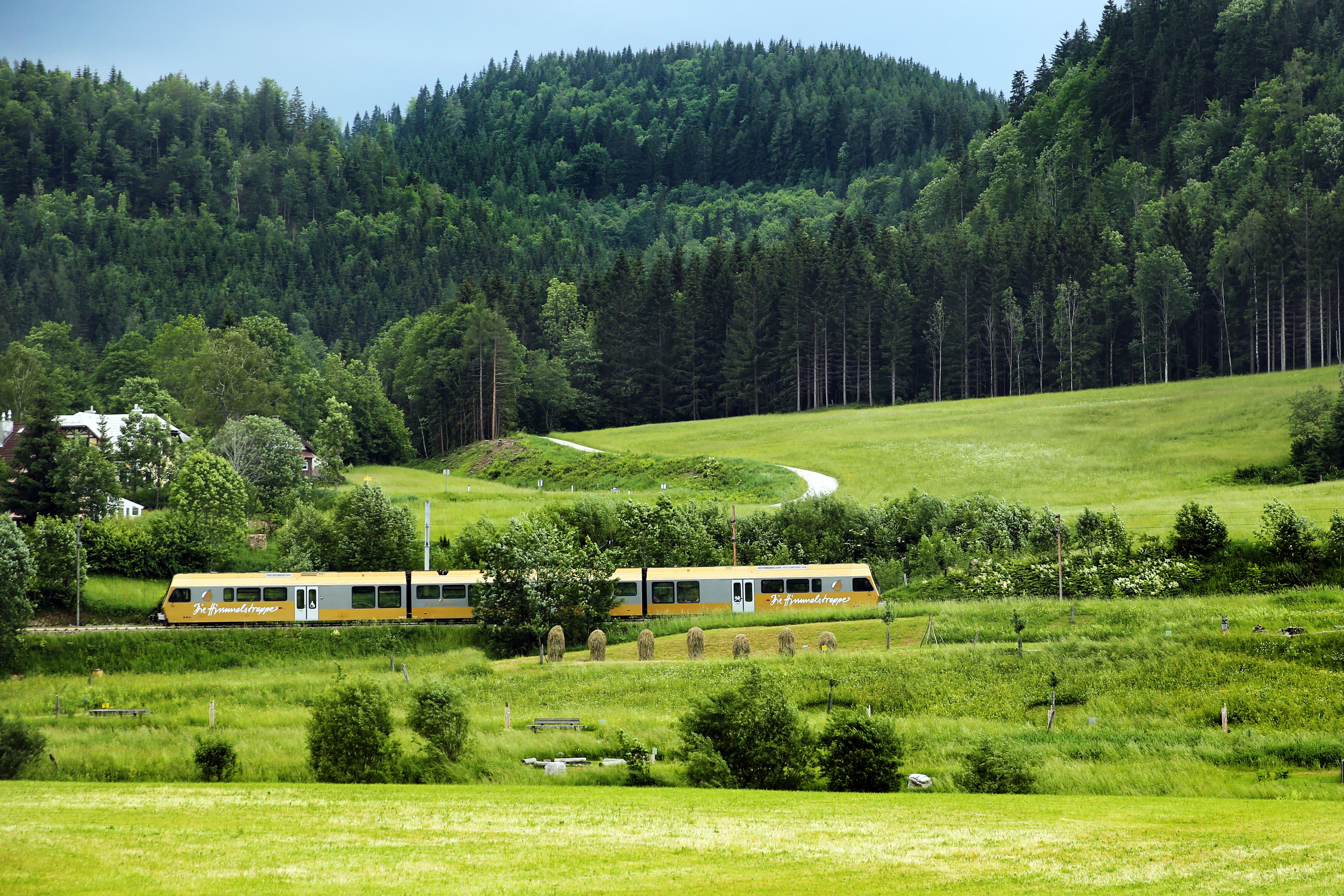Mariazellerbahn fährt durch grüne Landschaften