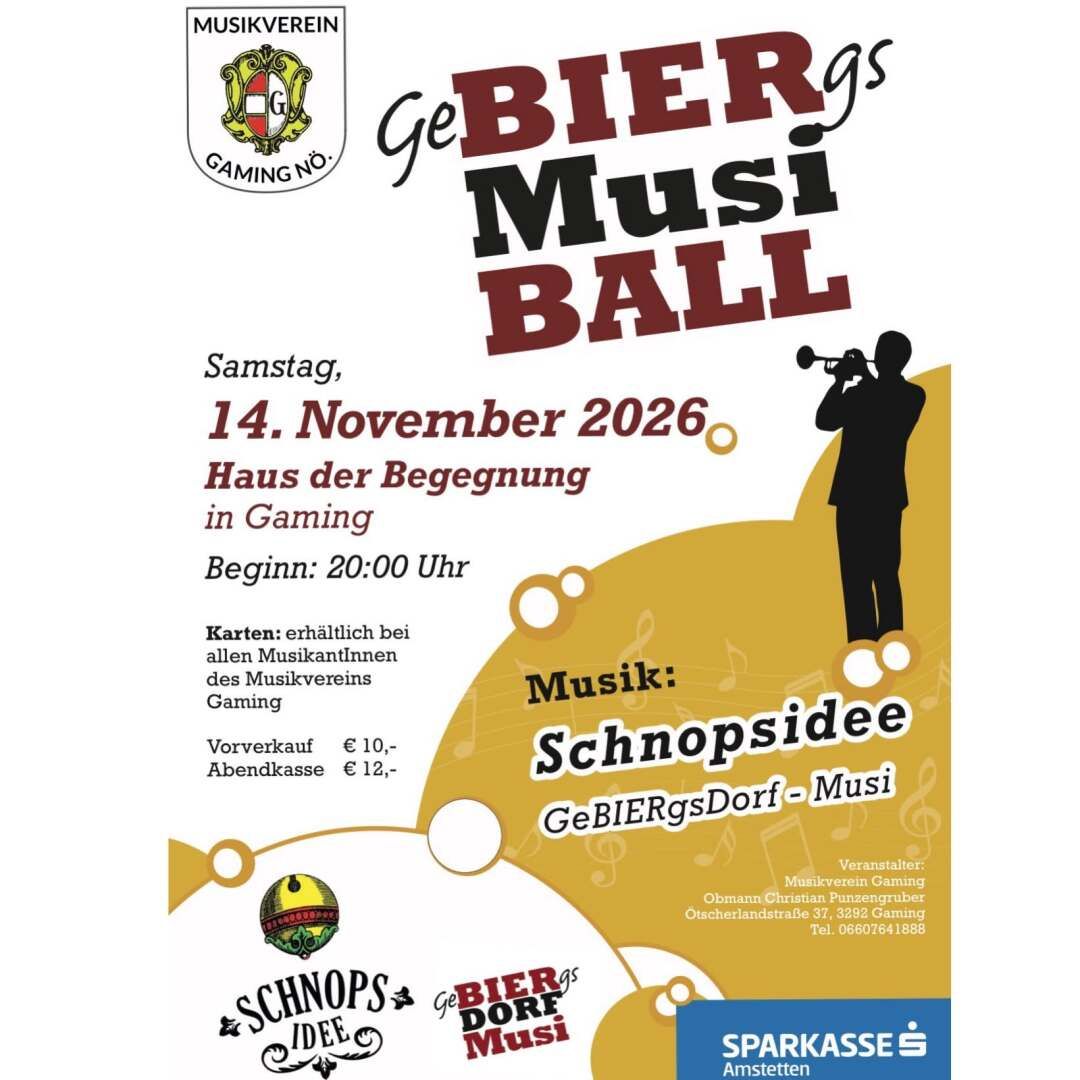 GeBIERgs Musiball am 14. November 2026 im Haus der Begegnung.