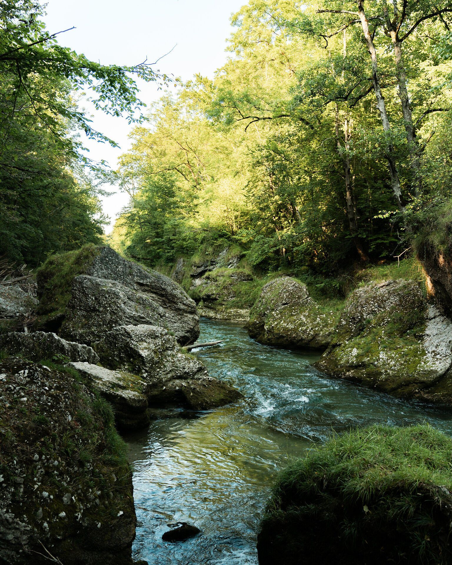 Die sanften Wellen des klaren Wassers schlängeln sich durch die beeindruckende Schlucht, umgeben von üppigem Grün und majestätischen Felsen. Hier, wo die Natur in voller Pracht erblüht, lädt die idyllische Landschaft zu erholsamen Wanderungen und unvergesslichen Momenten ein.