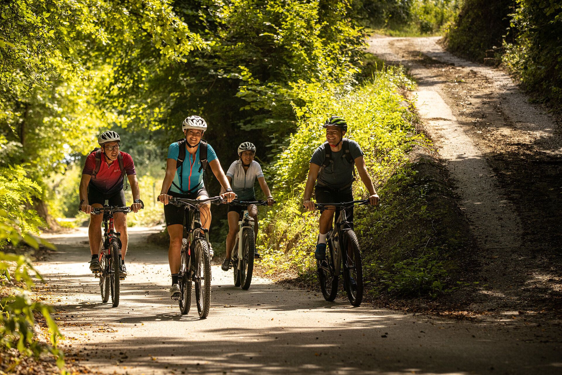 Die sanften Hügel des Weinlandes laden zu einer erfrischenden Mountainbike-Tour ein. Umgeben von üppigem Grün und blühenden Wildblumen genießen die Radfahrer die frische Luft und die malerische Landschaft. Hier wird der Sommer in den Bergen zum unvergesslichen Erlebnis.