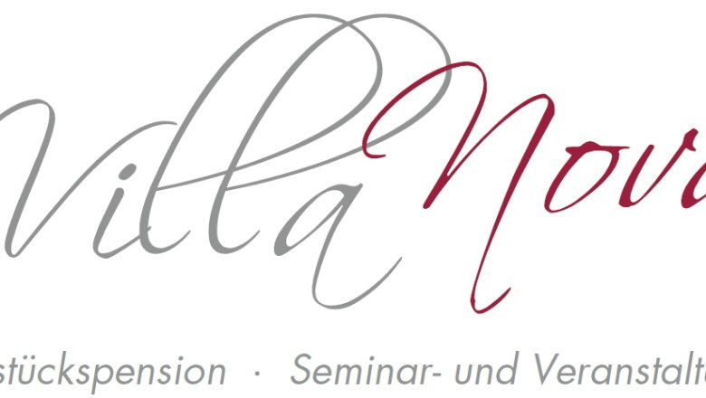Logo der Villa Nova mit Schriftzug und Beschreibung als Frühstückspension und Seminarhaus.