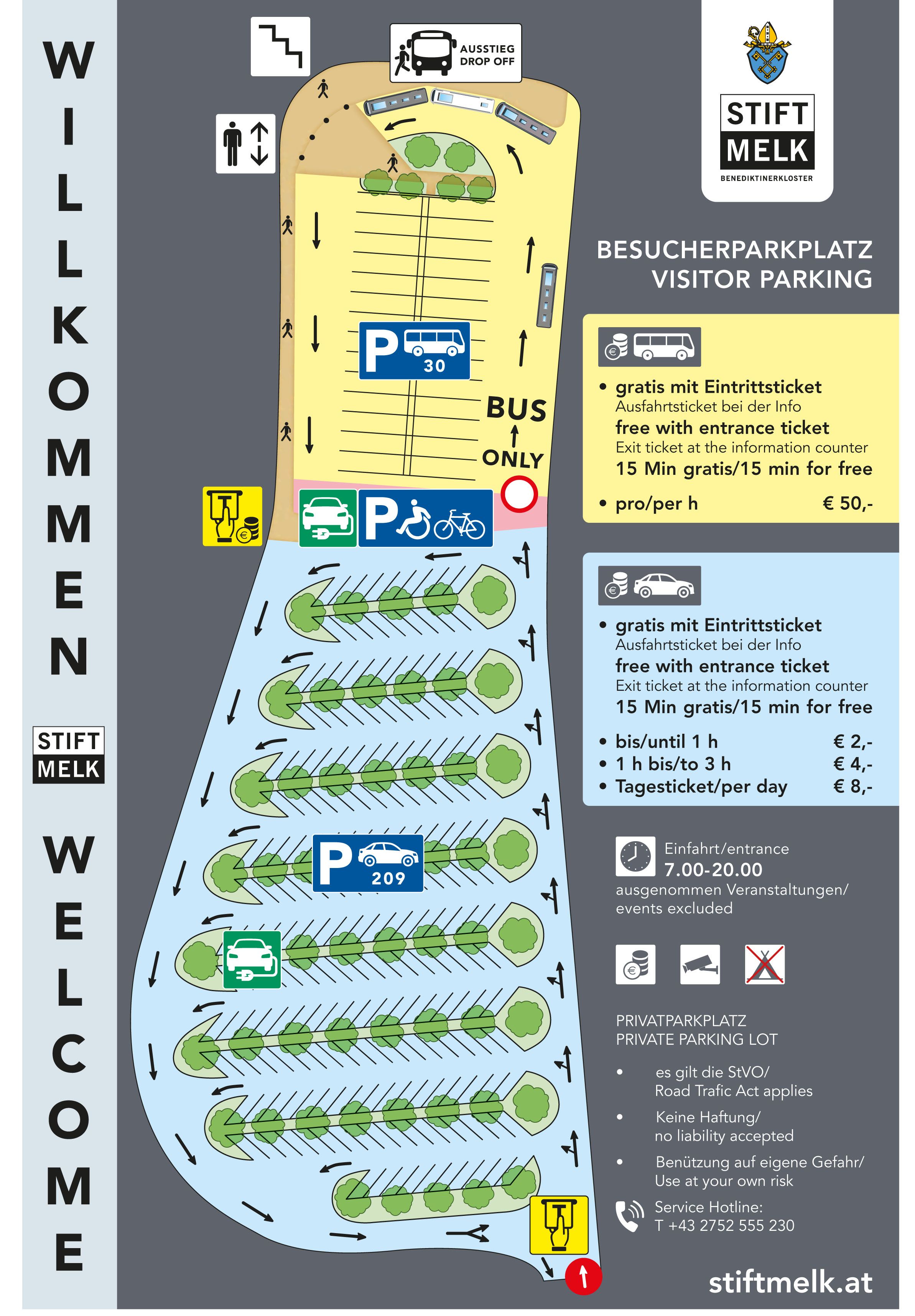 Stift Melk Information zum Besucherparkplatz