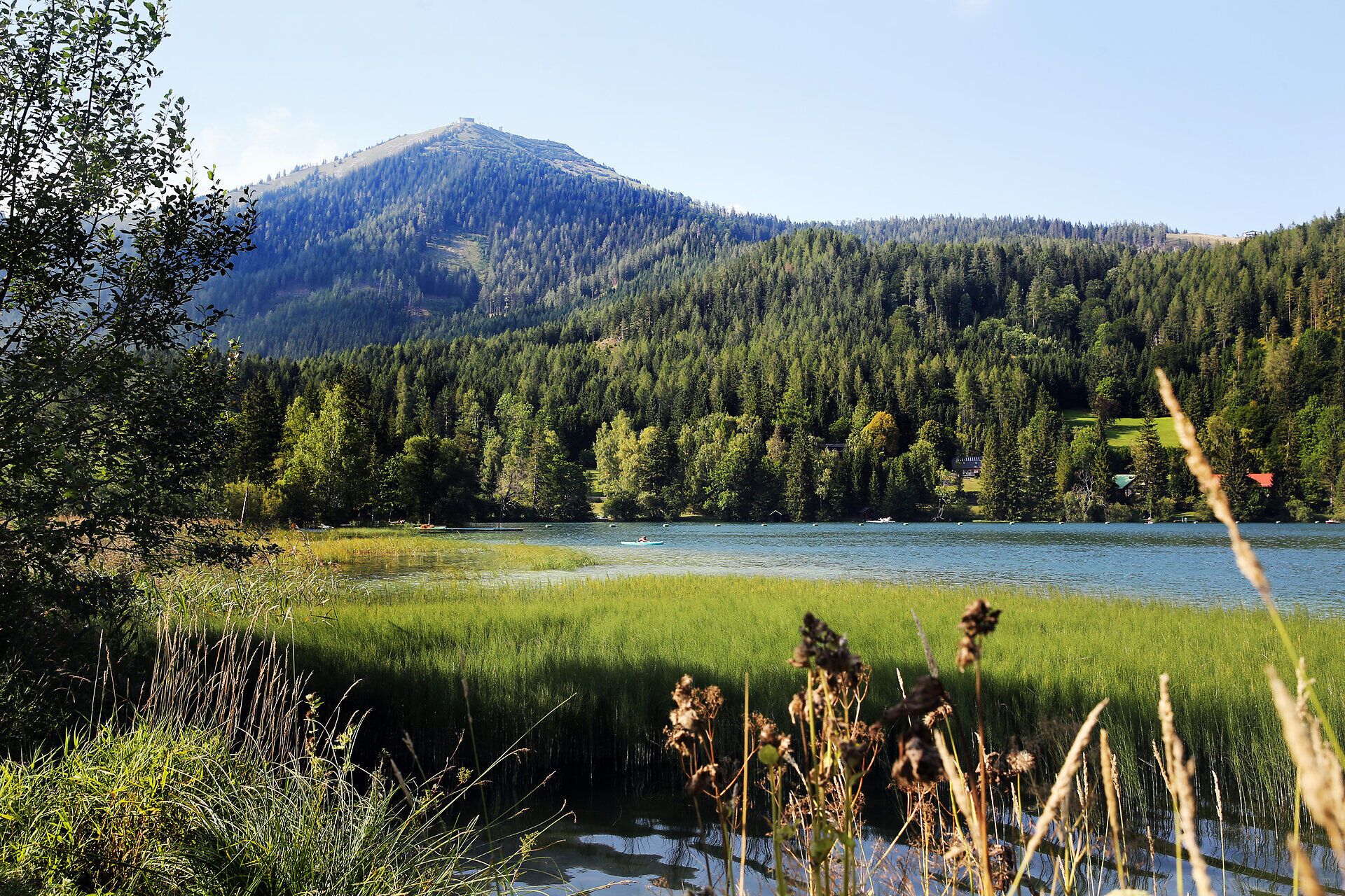 Der Erlaufsee strahlt in der warmen Sommersonne, umgeben von üppigen Wäldern und majestätischen Bergen. Die sanften Wellen des Wassers laden zu einem erfrischenden Bad ein, während die malerische Landschaft zum Verweilen und Entspannen einlädt.