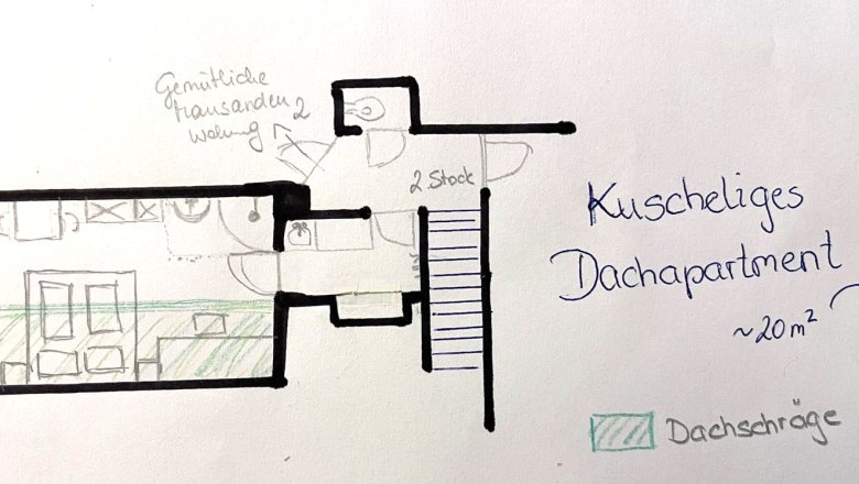 Sketch floor plan cozy roof apartment, &copy; Grasberger
