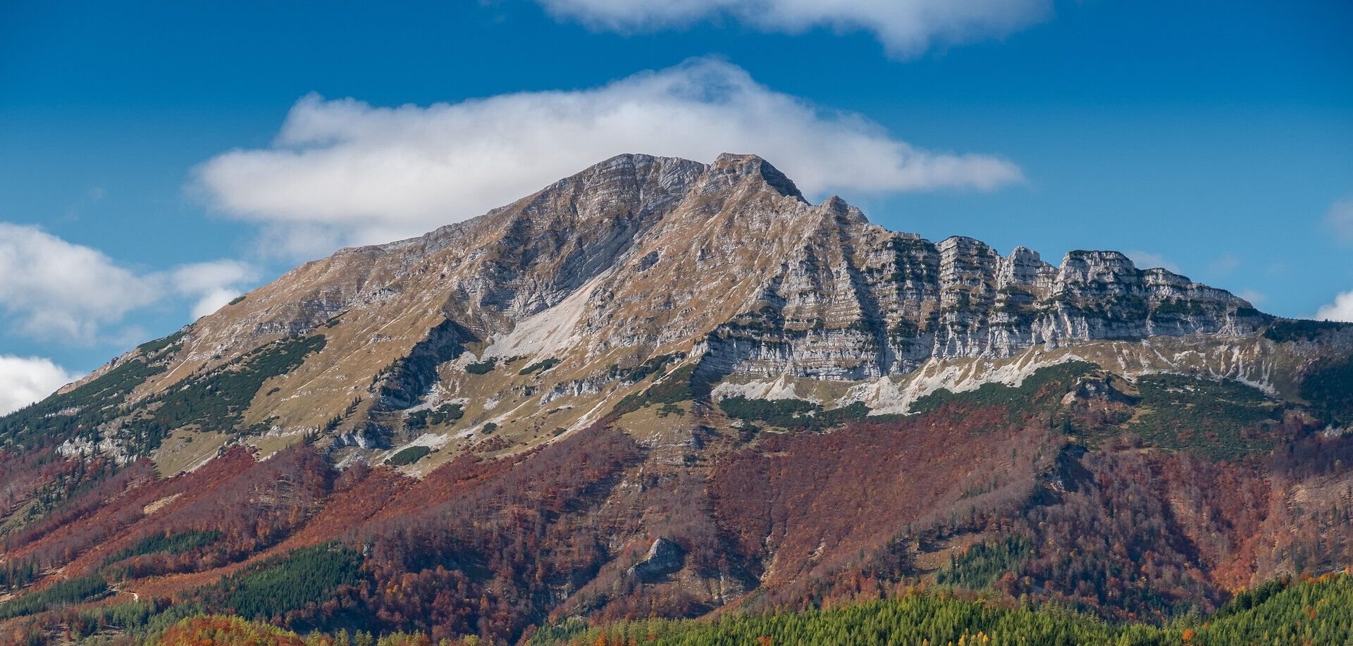 Die majestätischen Gipfel des Ötschers erheben sich stolz über die bunten Wälder, die im warmen Licht des Herbstes leuchten. Ein Ort, an dem die Natur in voller Pracht erstrahlt und die frische Bergluft zum Verweilen einlädt.