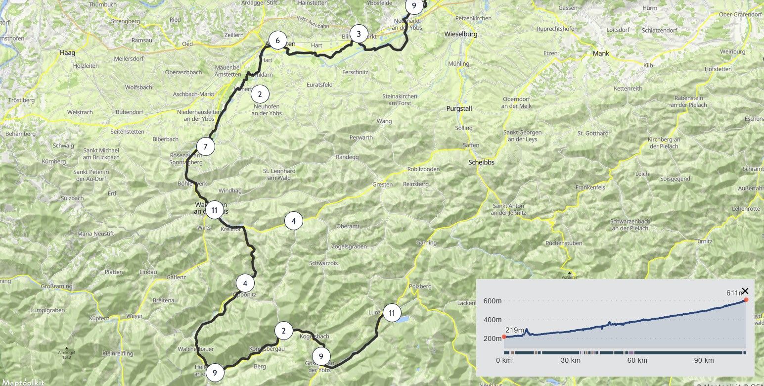 Kartenausschnitt mit Ybbstalradweg 